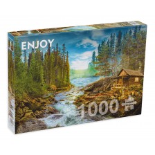 Пъзел Enjoy от 1000 части - Дървена колиба край брезите -1